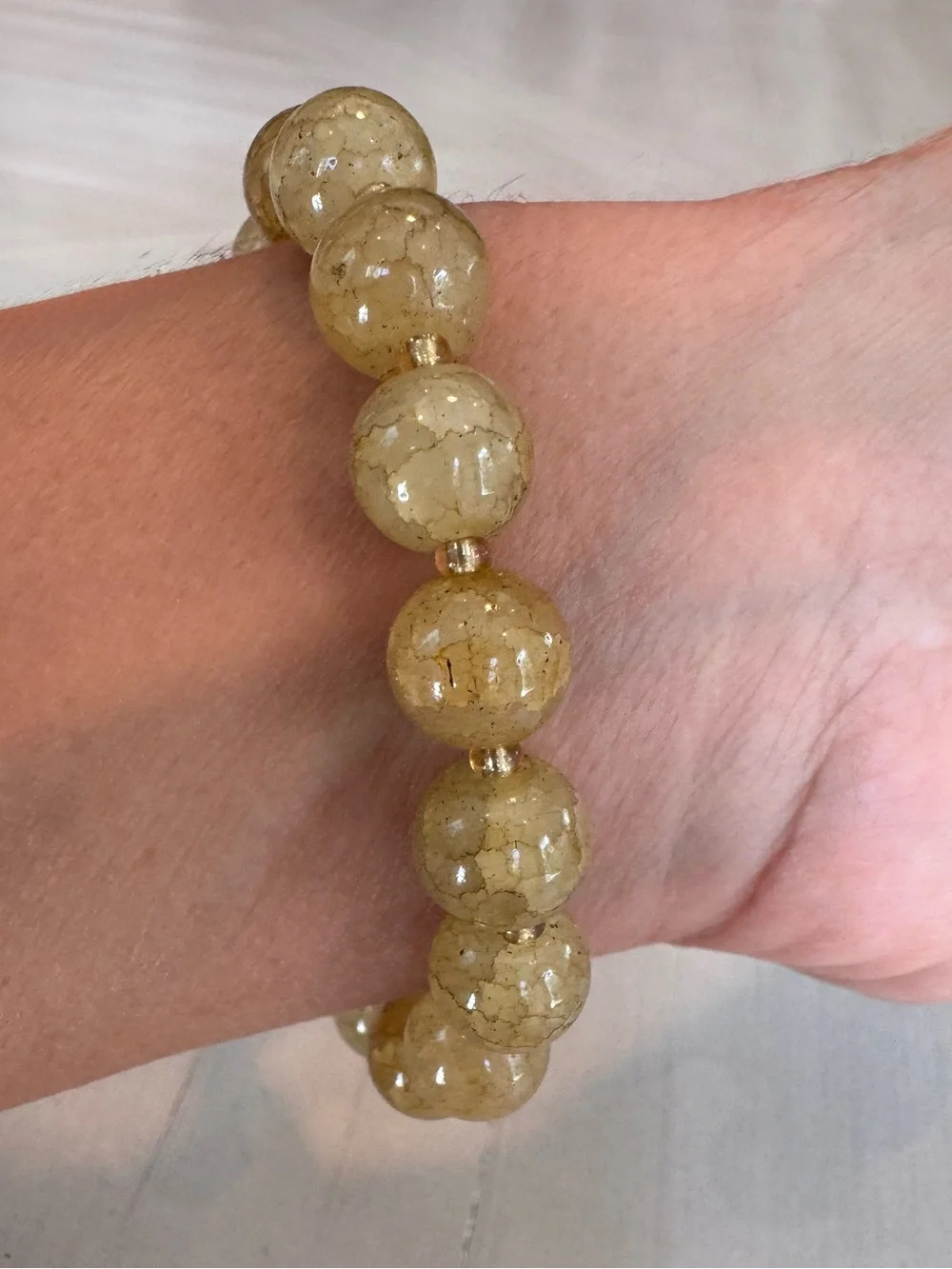 Green & Brown Dragon Vein Agate-Style Beaded Stretch Bracelet w/Red Dangle Charm
